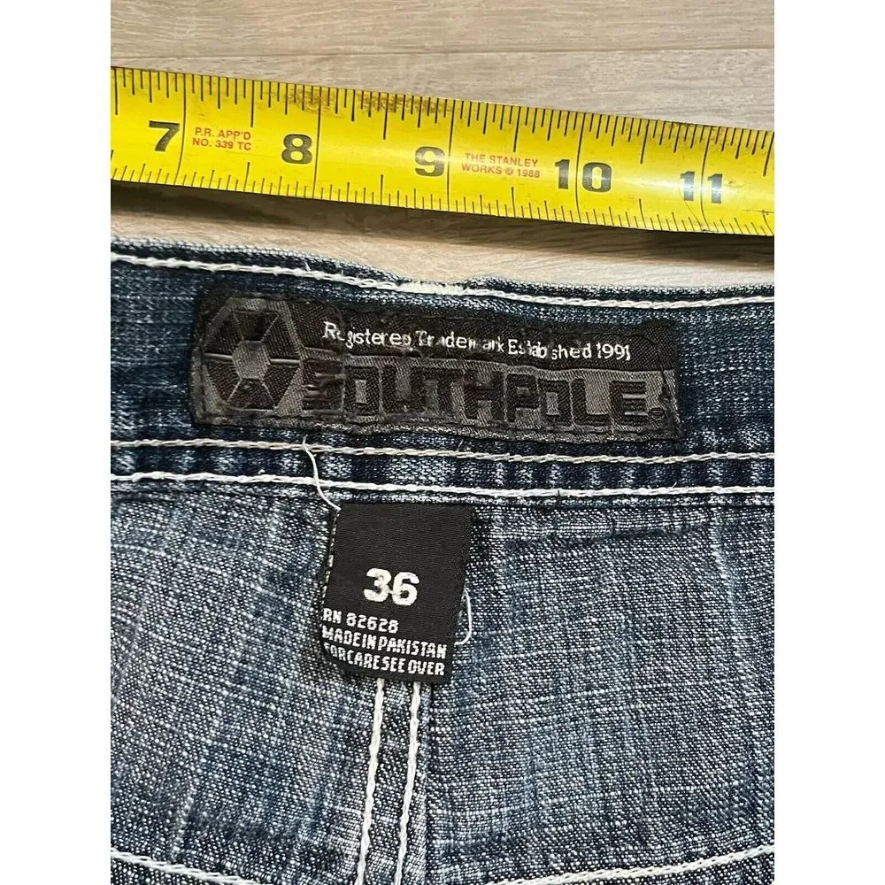 Southpole Shorts Mens 36‎ Blue Denim Y2K Streetwear Pockets Baggy Hip Hop Adult